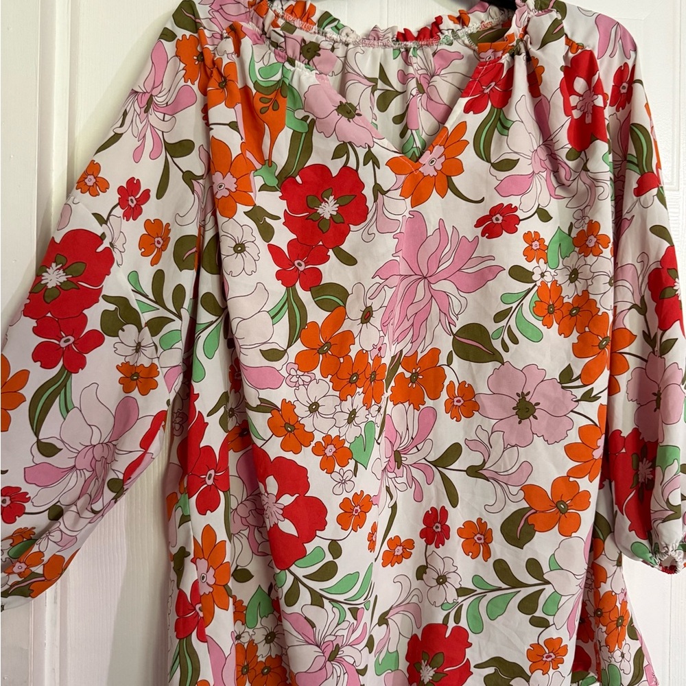 Floral Print Blouse with Red and Pink Flowers
